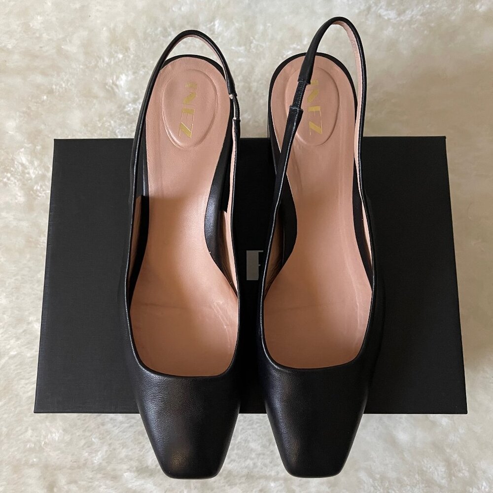 Inez Coco slingback square toe block heel pump in Black Nappa size 10.5 - Picture 2 of 13